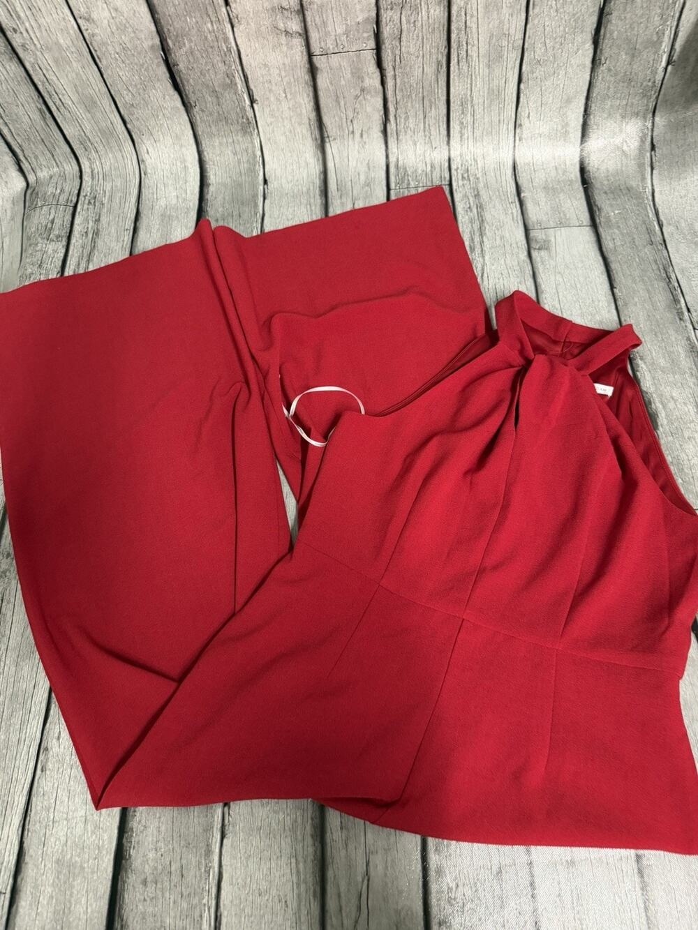 Women’s Julia Jordan Red Twist Halter Top Jumpsuit Pantsuit-size 16 Wide Leg